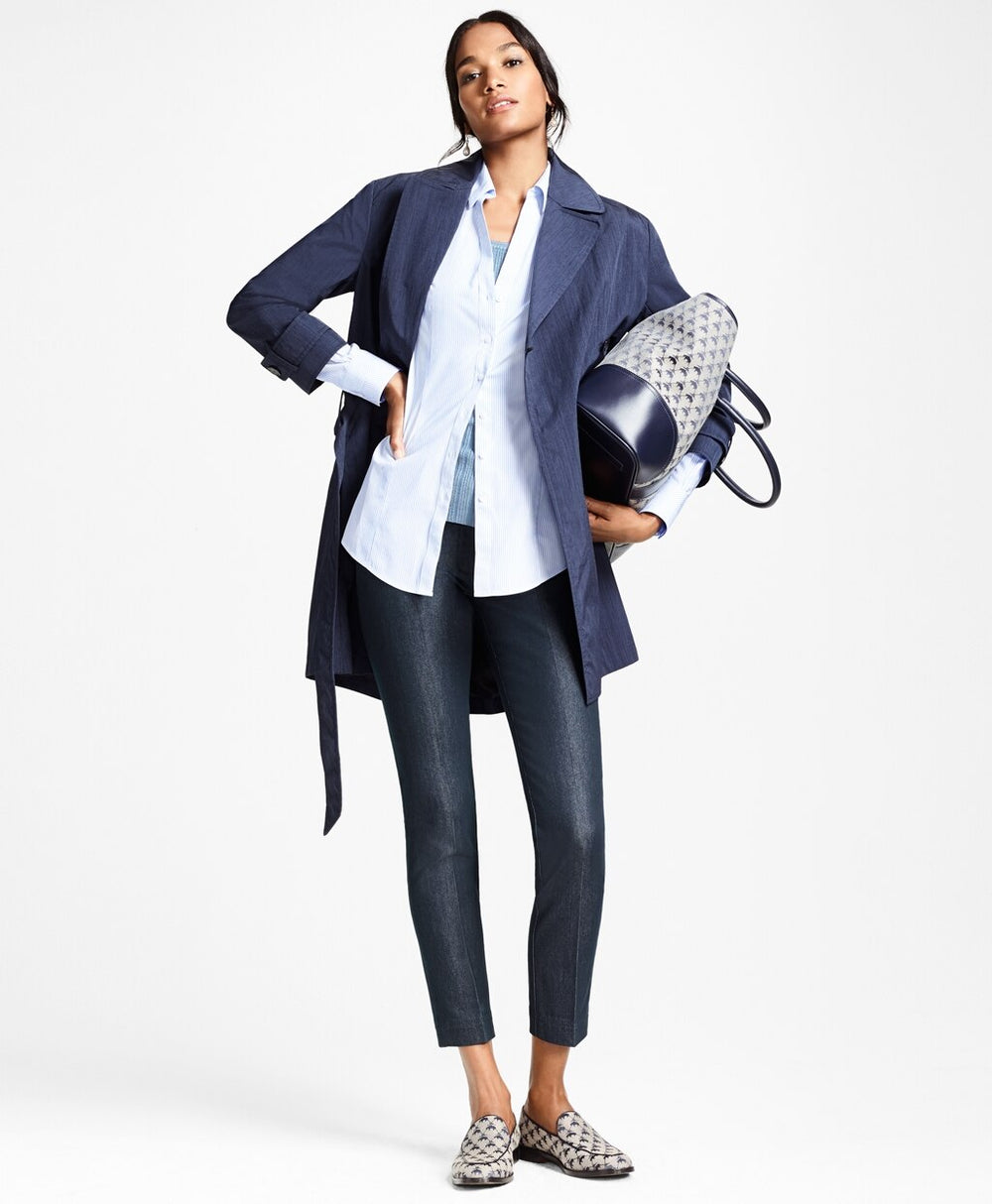 Brooks Brothers Women Non-Iron Tailored-Fit Striped Three-Quarter-Sleeve Supima® Cotton Stretch Shirt