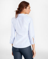 Brooks Brothers Women Non-Iron Tailored-Fit Striped Three-Quarter-Sleeve Supima® Cotton Stretch Shirt