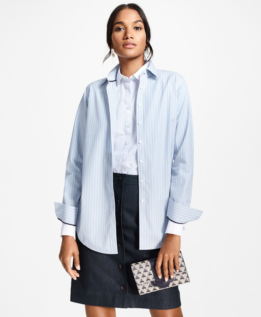 Brooks Brothers Women Non-Iron Striped Supima® Cotton Stretch Poplin Fitted Shirt
