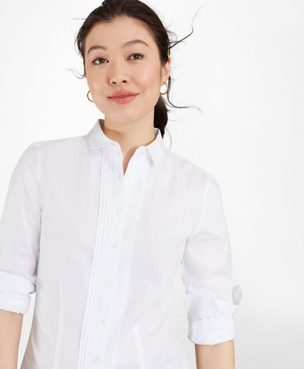 Brooks Brothers Women Tailored-Fit Non-Iron Dobby-Stripe Cotton Tuxedo Shirt