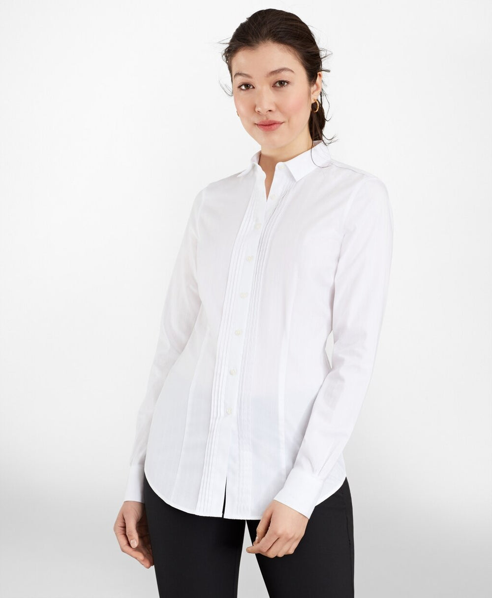 Brooks Brothers Women Tailored-Fit Non-Iron Dobby-Stripe Cotton Tuxedo Shirt
