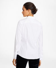 Brooks Brothers Women Non-Iron Tailored Fit Cotton Dobby Ruffled Tuxedo Shirt