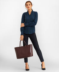 Brooks Brothers Women Non-Iron Black Watch Tartan Supima® Cotton-Blend Ruffle-Collar Blouse