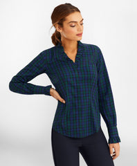 Brooks Brothers Women Non-Iron Black Watch Tartan Supima® Cotton-Blend Ruffle-Collar Blouse