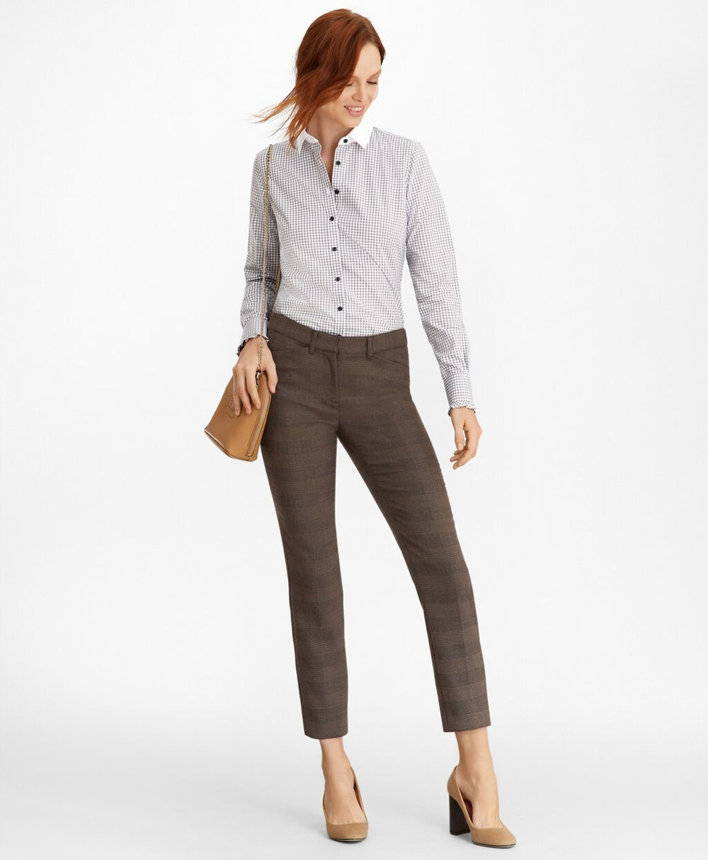 Brooks Brothers Women Non-Iron Gingham Supima® Cotton Dobby Contrast-Collar Fitted Shirt
