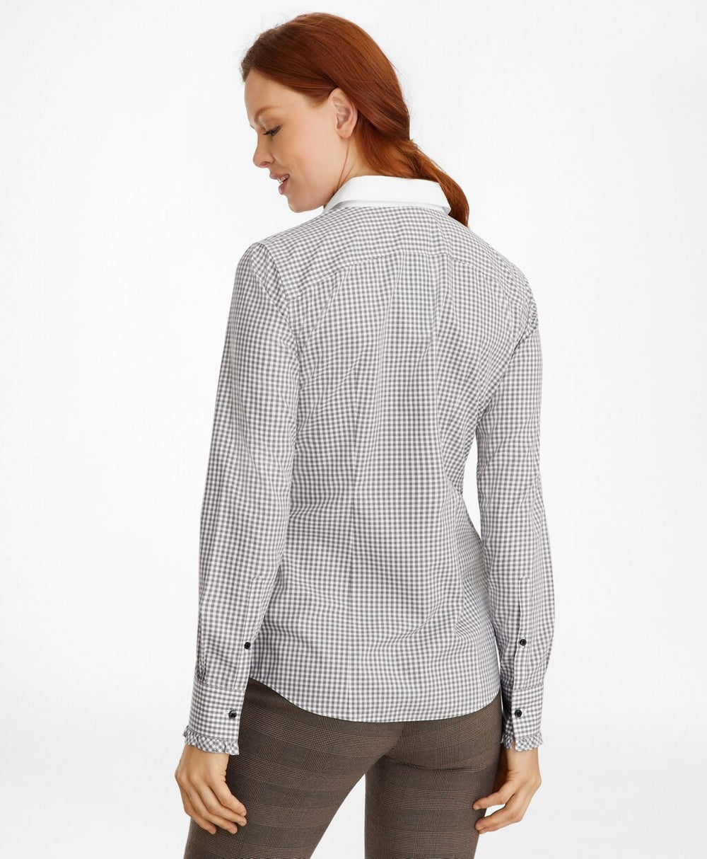 Brooks Brothers Women Non-Iron Gingham Supima® Cotton Dobby Contrast-Collar Fitted Shirt