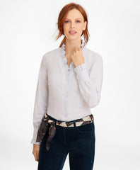 Brooks Brothers Women Non-Iron Striped Supima® Cotton Ruffle-Collar Blouse