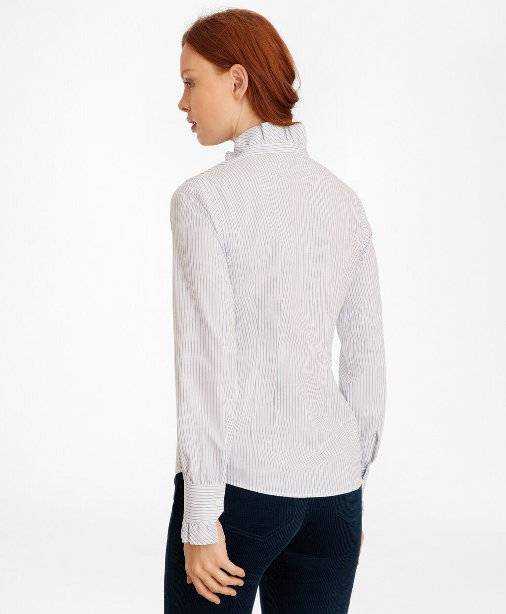 Brooks Brothers Women Non-Iron Striped Supima® Cotton Ruffle-Collar Blouse