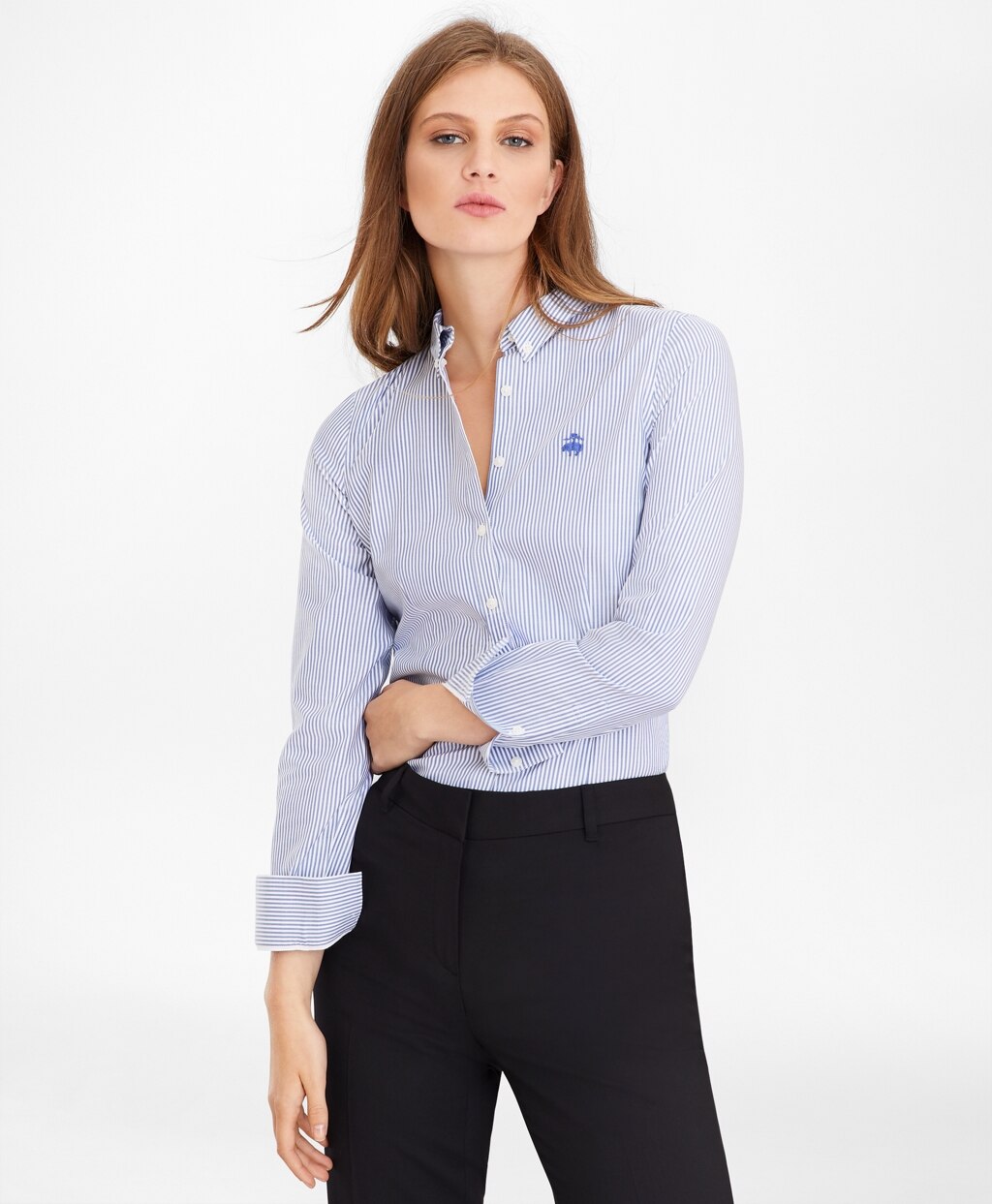 Brooks Brothers Women Non-Iron Tailored-Fit Bengal Stripe Supima® Cotton Pinpoint Oxford Shirt