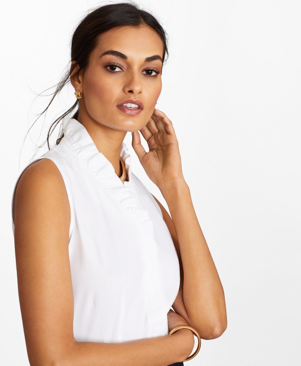 Brooks Brothers Women Non-Iron Stretch Supima® Cotton Sleeveless Ruffled Blouse