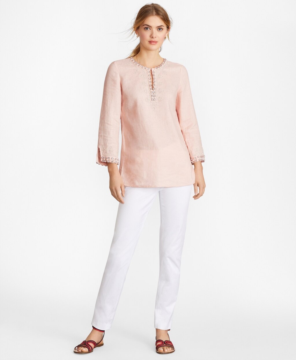 Brooks Brothers Women Rhinestone-Embellished Linen Tunic