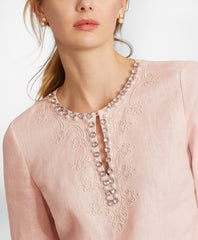 Brooks Brothers Women Rhinestone-Embellished Linen Tunic