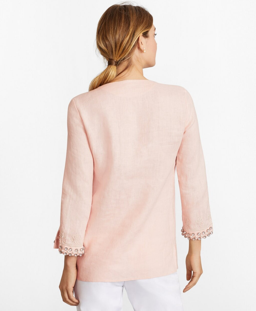 Brooks Brothers Women Rhinestone-Embellished Linen Tunic