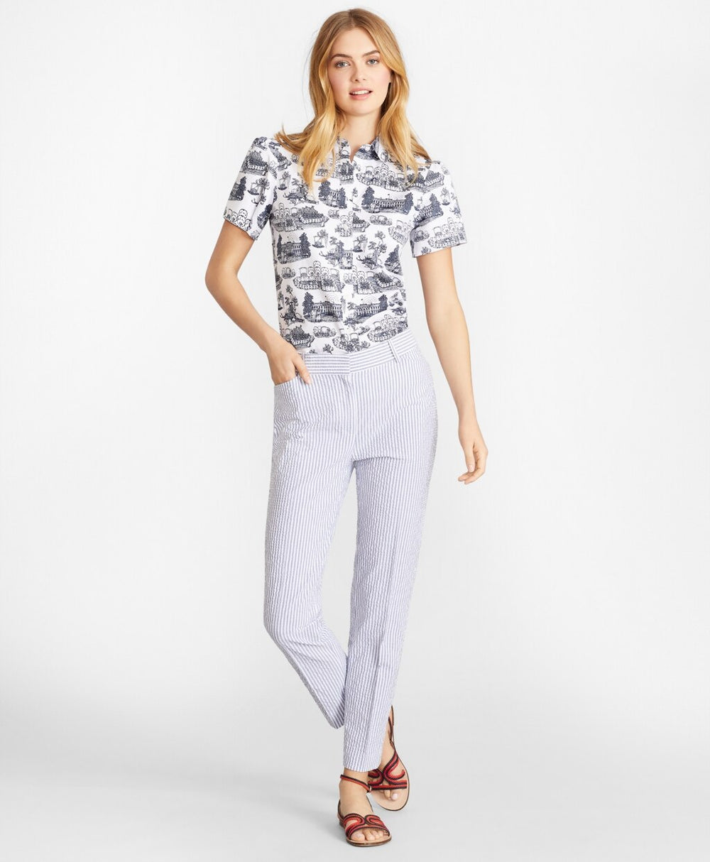 Brooks Brothers Women Toile Supima® Cotton Sateen Short-Sleeve Shirt