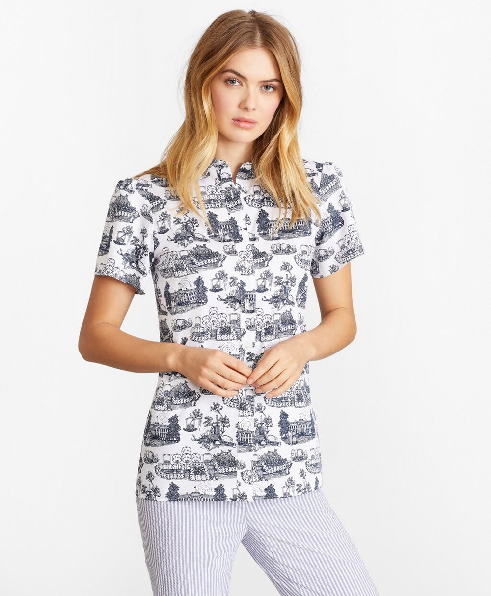 Brooks Brothers Women Toile Supima® Cotton Sateen Short-Sleeve Shirt