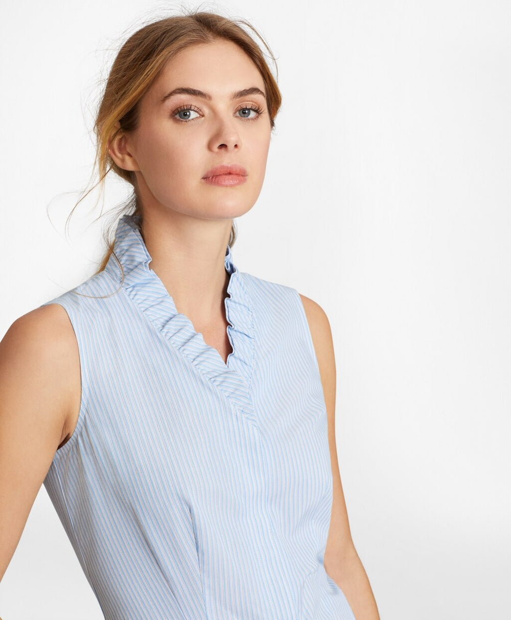 Brooks Brothers Women Non-Iron Striped Supima® Cotton Ruffle-Collar Sleeveless Blouse
