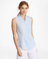 Brooks Brothers Women Non-Iron Striped Supima® Cotton Ruffle-Collar Sleeveless Blouse
