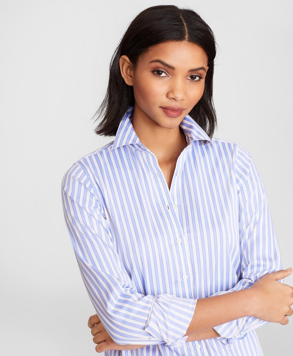 Brooks Brothers Women Classic-Fit Striped Stretch Cotton Sateen Dobby Luxury Shirt