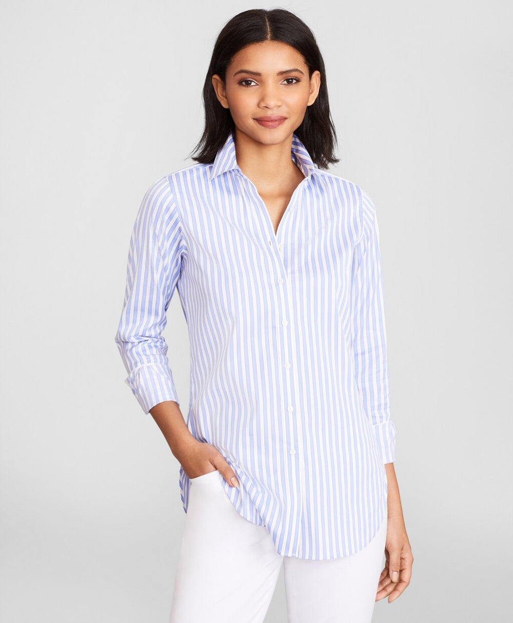 Brooks Brothers Women Classic-Fit Striped Stretch Cotton Sateen Dobby Luxury Shirt