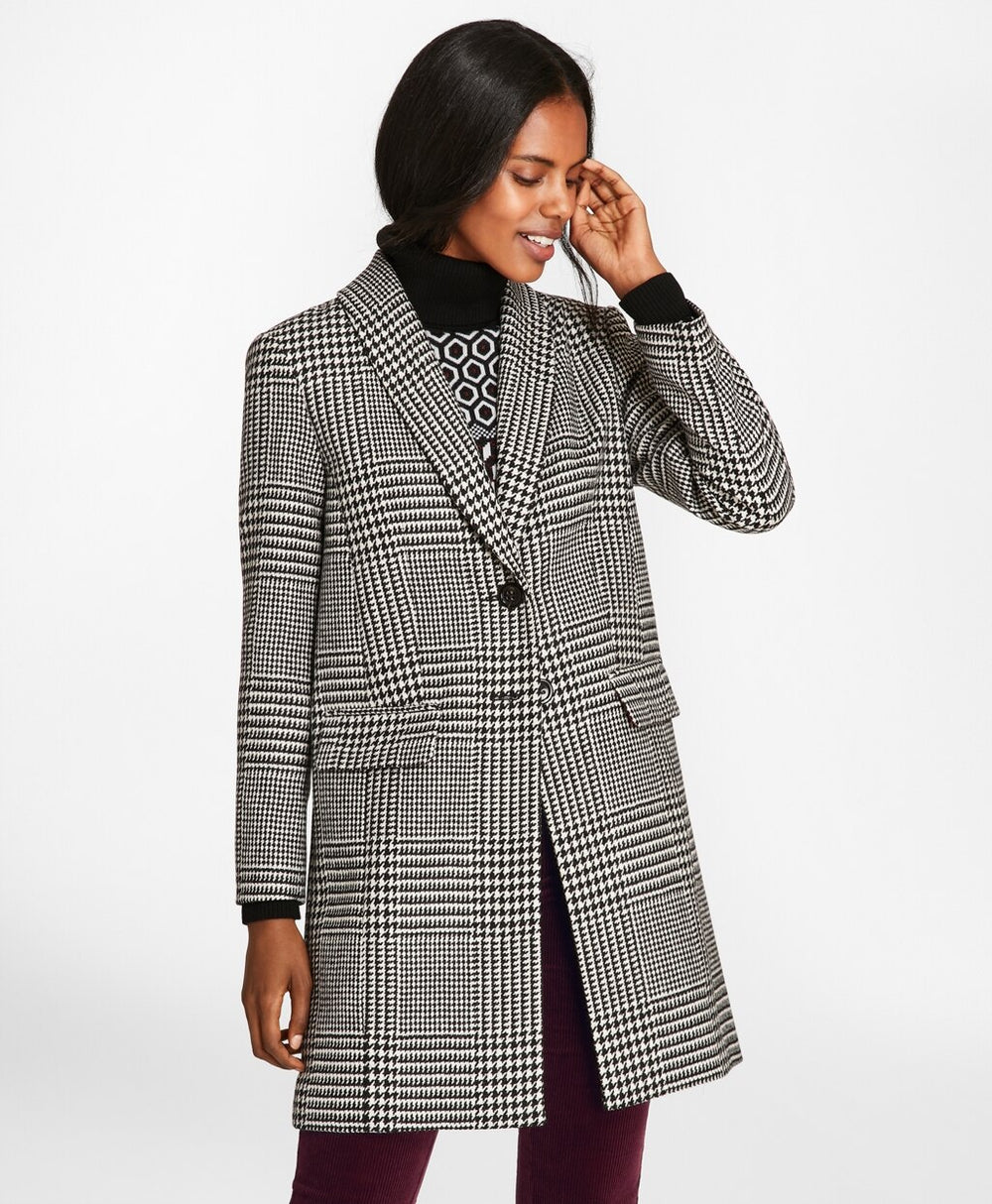 Brooks Brothers Women Glen Plaid Wool Cocoon Coat