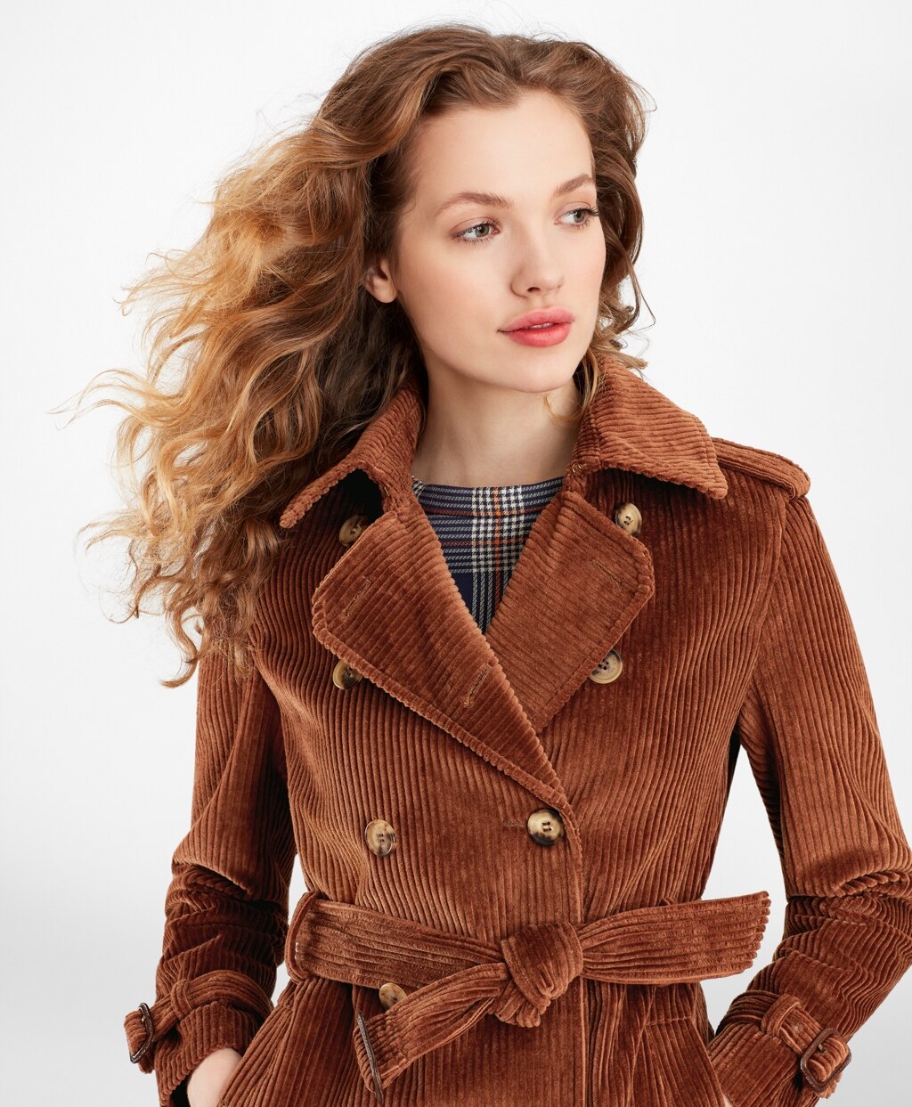Brooks Brothers Women Water-Repellent Cotton Corduroy Trench Coat
