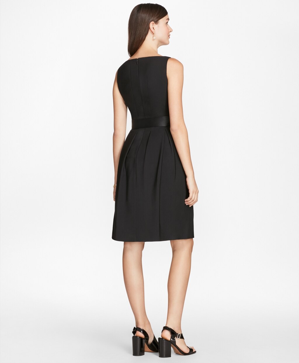 Brooks Brothers Women Stretch-Wool Crepe Flared Tuxedo Dress