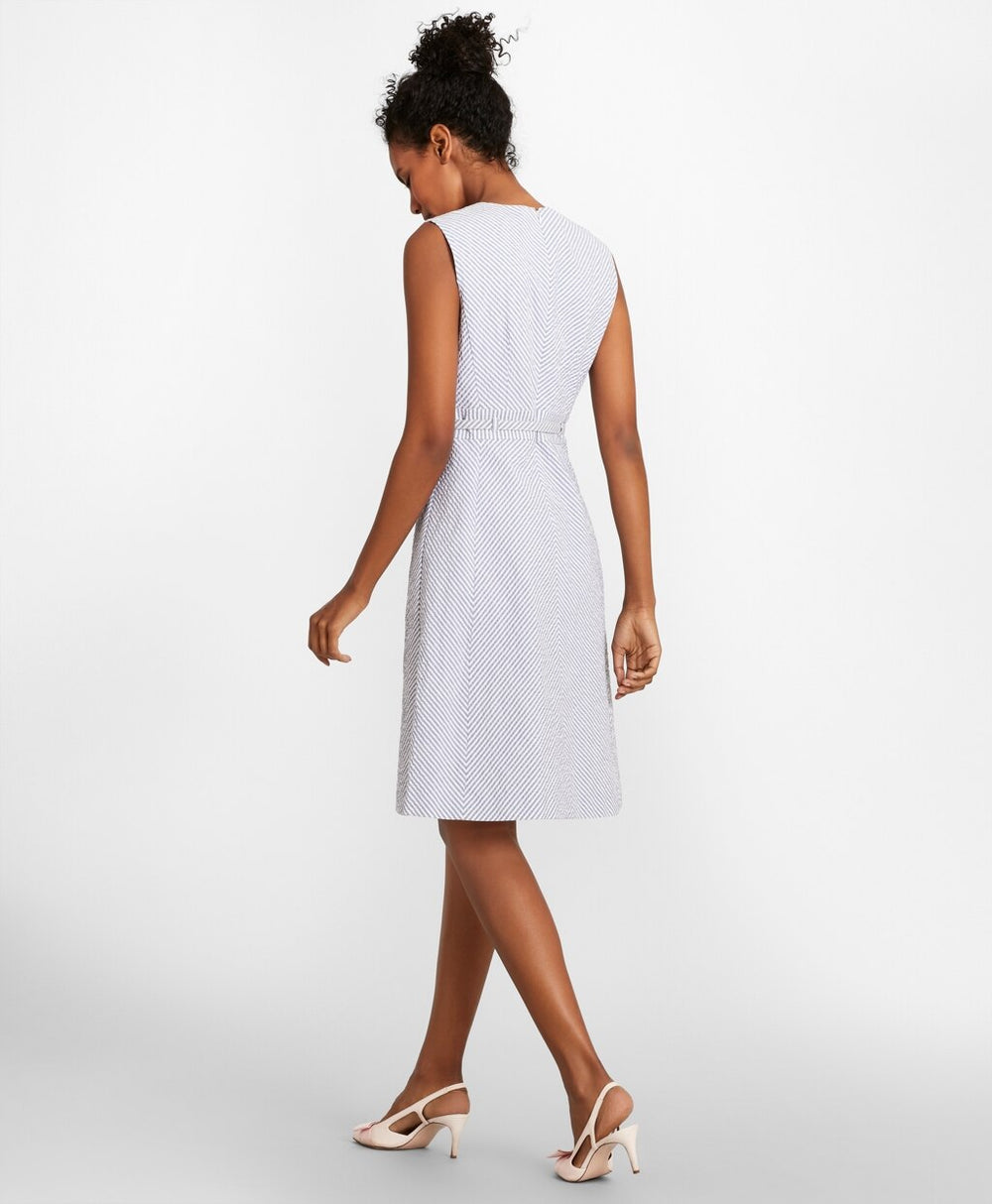 Brooks Brothers Women Striped Stretch Cotton Seersucker Dress