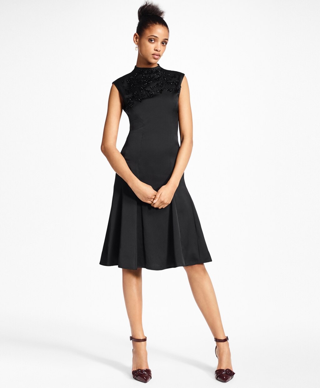 Brooks Brothers Women Beaded Satin A-Line Dress