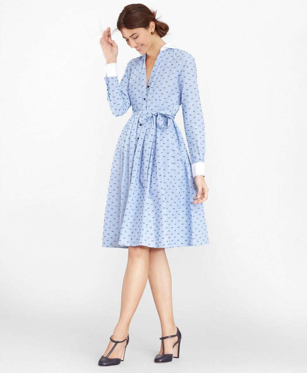 Brooks Brothers Women Clip-Dot Cotton Dobby Shirt Dress