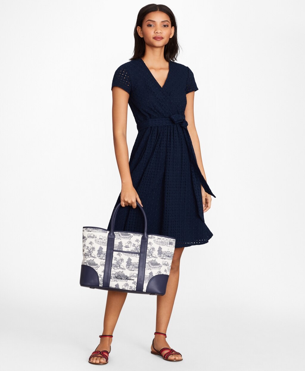 Brooks Brothers Women Floral Eyelet Faux Wrap Dress