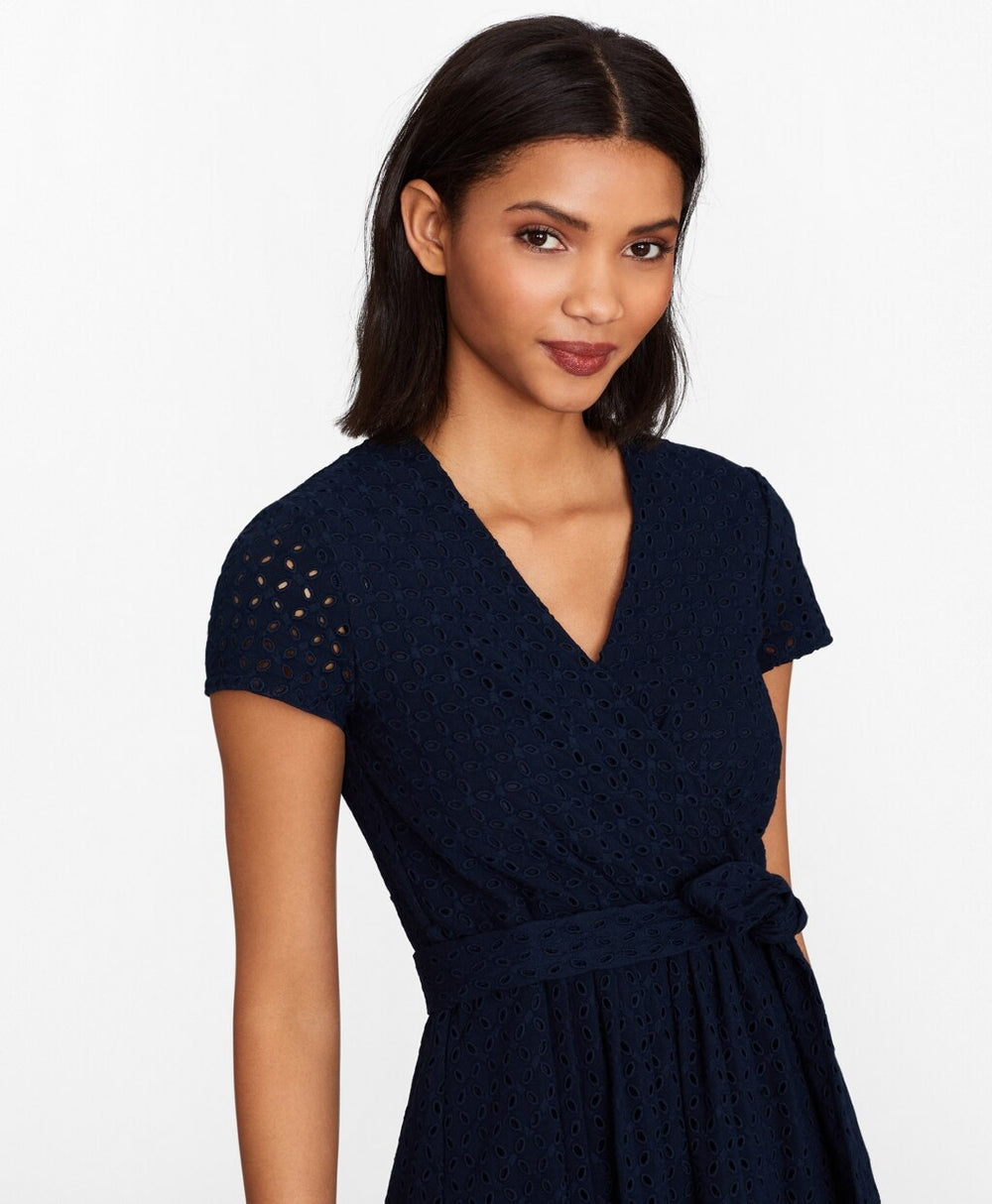 Brooks Brothers Women Floral Eyelet Faux Wrap Dress