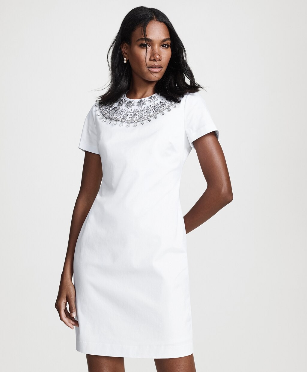 Brooks Brothers Women Beaded Cotton Sateen Sheath Dress
