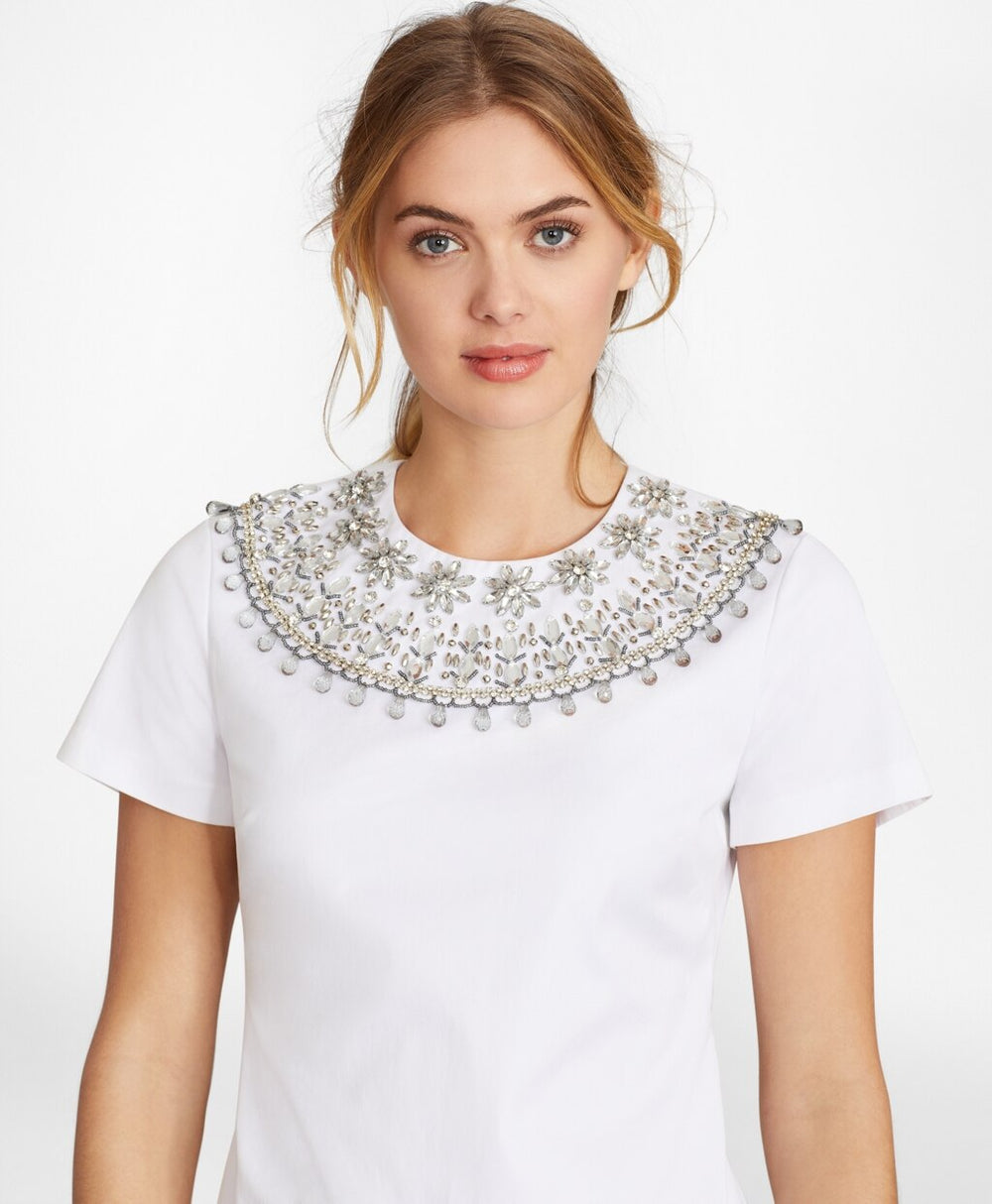 Brooks Brothers Women Beaded Cotton Sateen Sheath Dress
