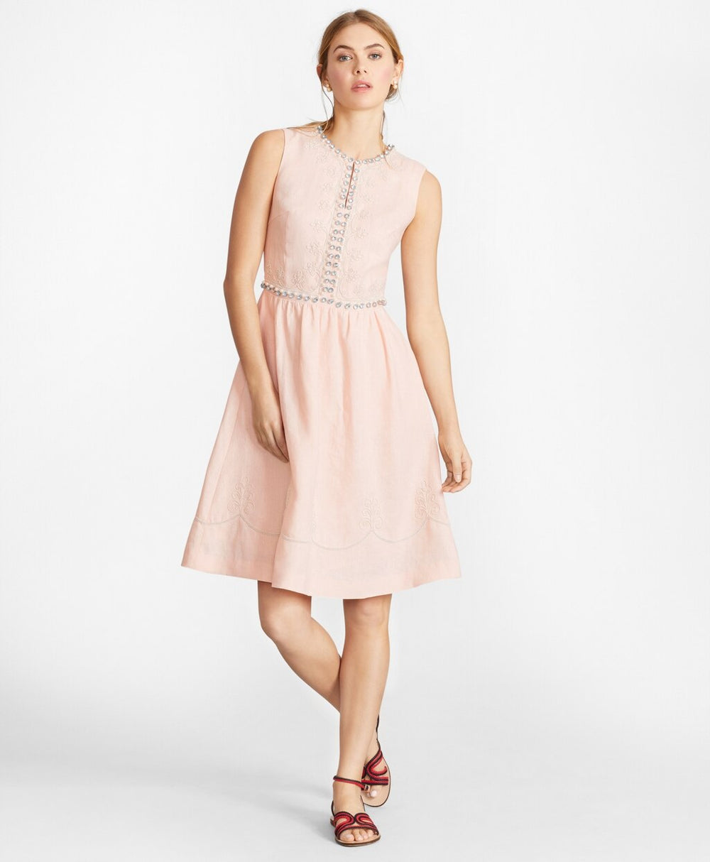 Brooks Brothers Women Rhinestone-Embellished Linen Dress