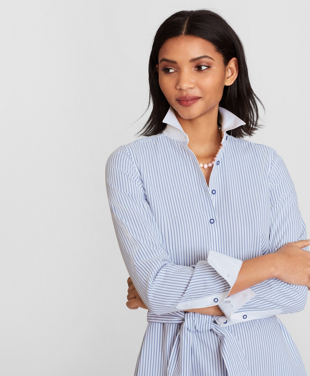 Brooks Brothers Women Non-Iron Striped Cotton Dobby Shirt Dress