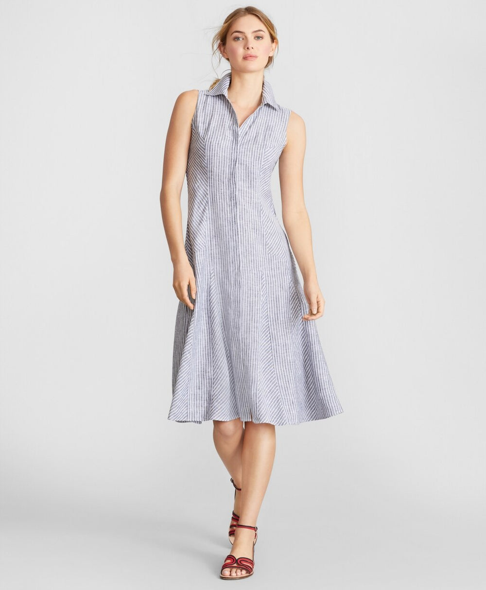 Brooks Brothers Women Striped Linen Shirt Dress