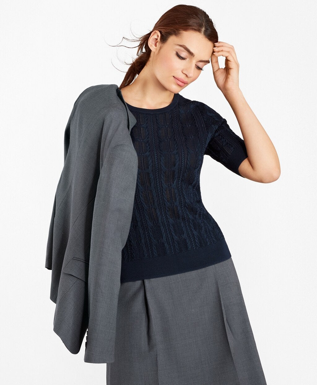 Brooks Brothers Women Pointelle Cable-Kit Sweater
