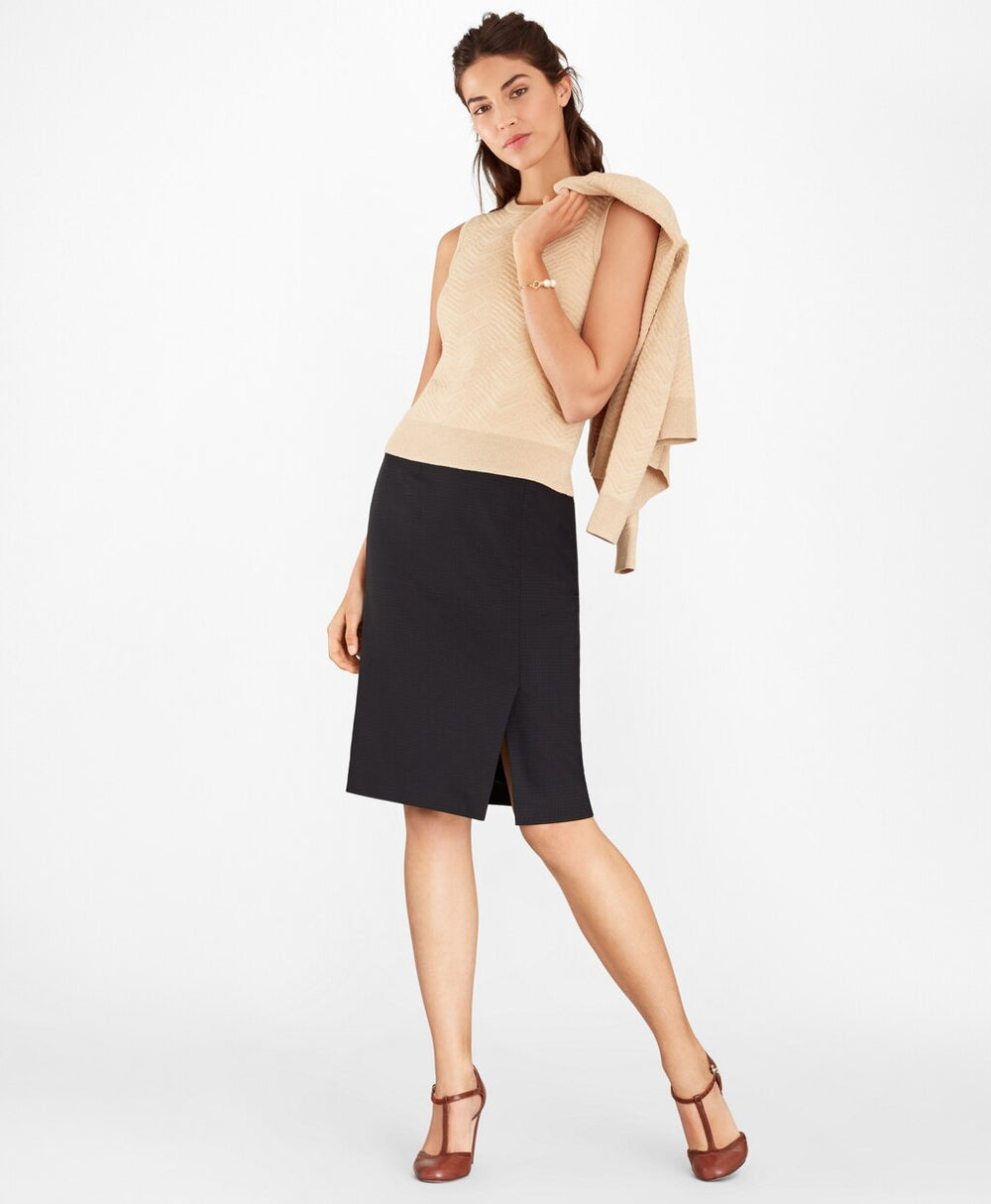 Brooks Brothers Women Wool-Linen Chevron-Knit Shell