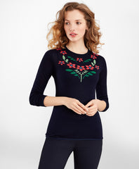Brooks Brothers Women Floral Silk-Cashmere Sweater