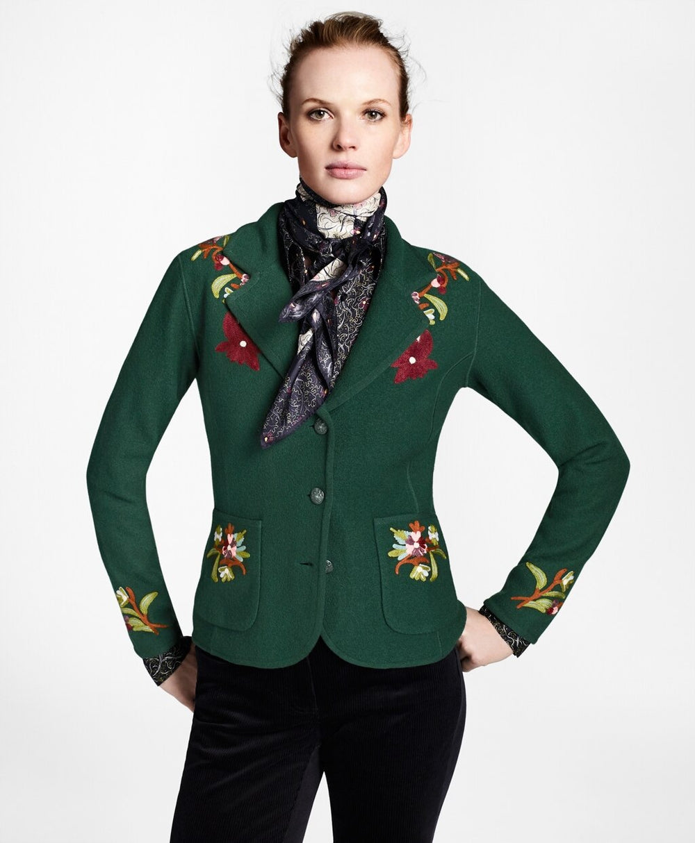 Brooks Brothers Women Floral-Embroidered Merino Wool Jacket