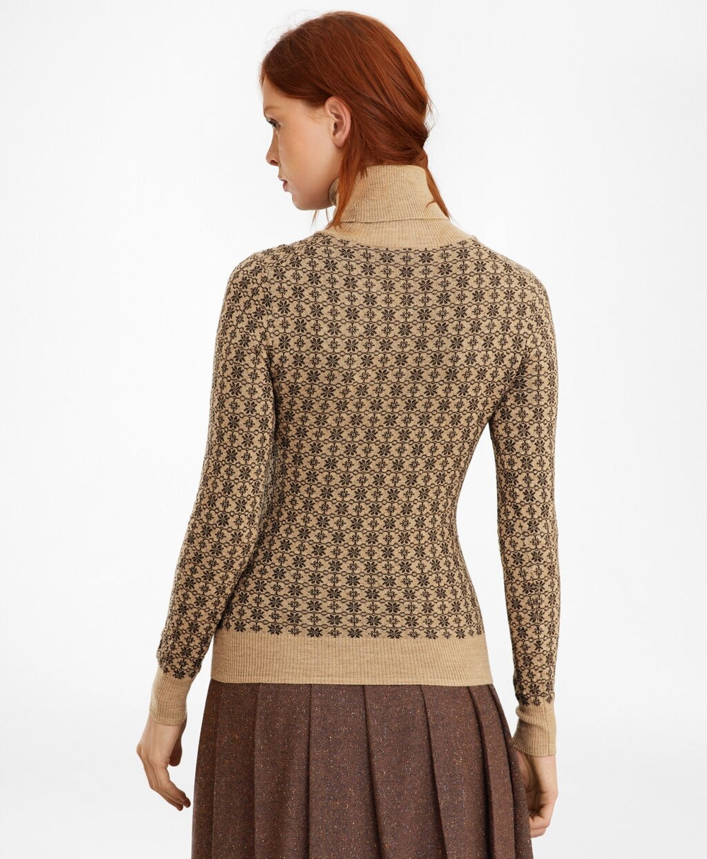 Brooks Brothers Women Floral-Jacquard Merino Wool Turtleneck Sweater