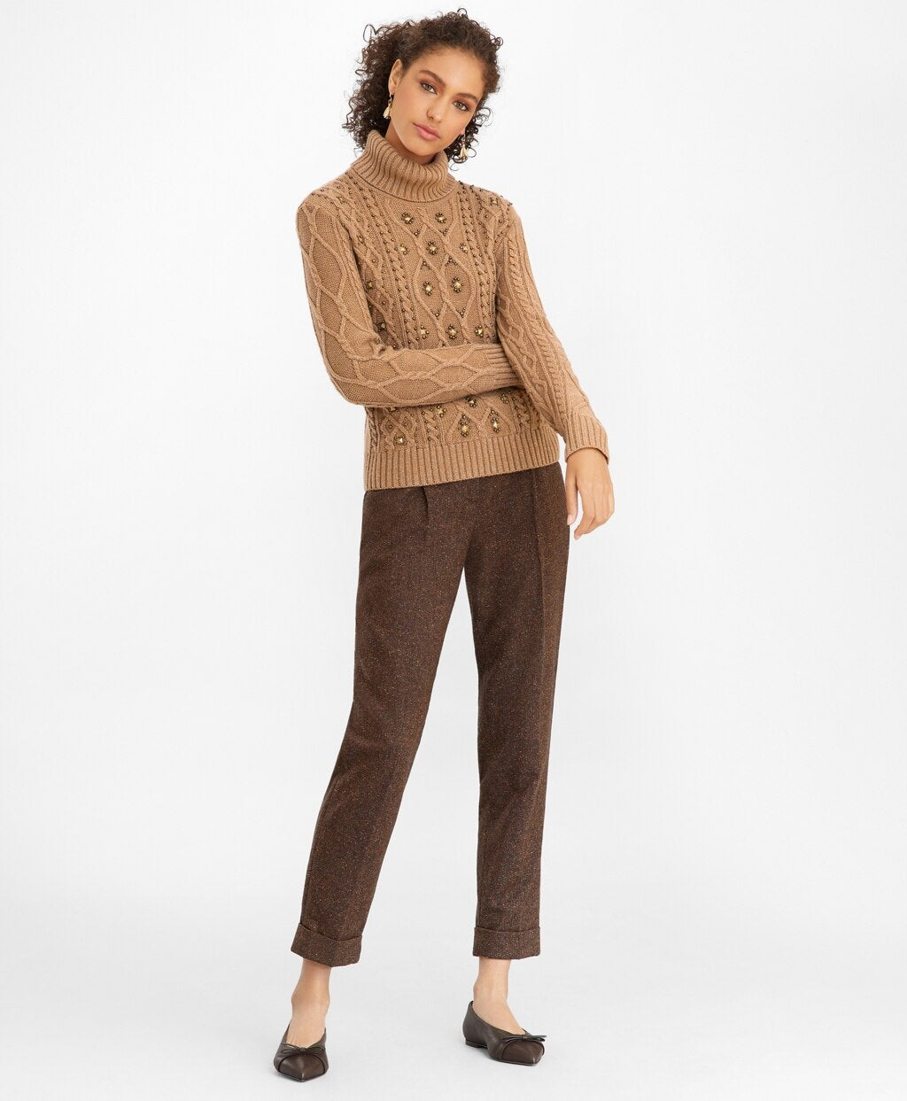 Brooks Brothers Women Beaded Cable-Knit Sweater