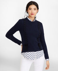 Brooks Brothers Women Grosgrain-Trimmed Supima® Cotton Cable-Knit Sweater