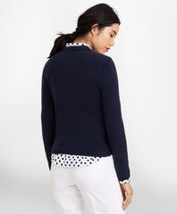 Brooks Brothers Women Grosgrain-Trimmed Supima® Cotton Cable-Knit Sweater