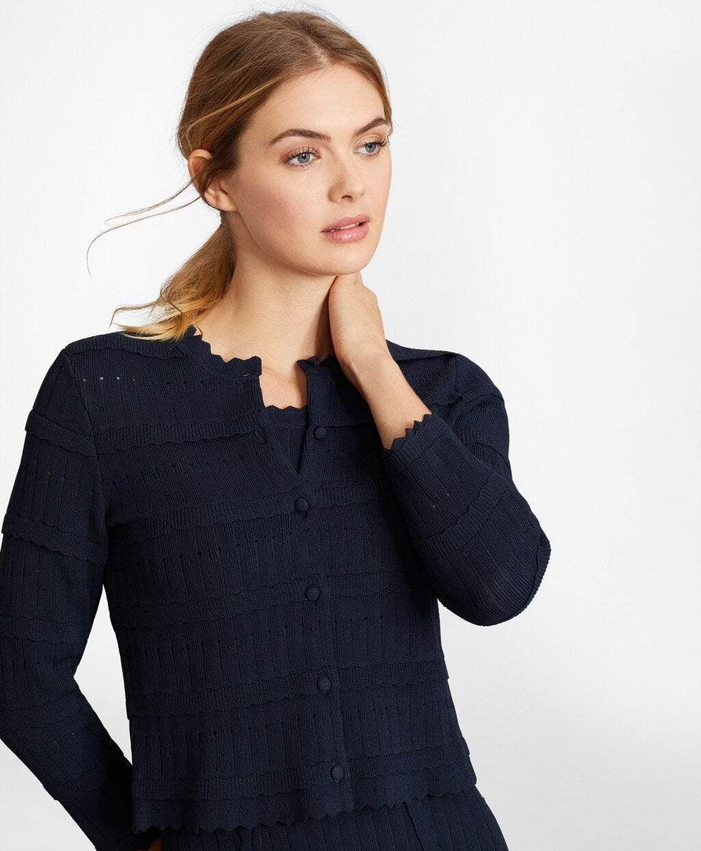 Brooks Brothers Women Scalloped-Trim Rib-Knit Cropped Cardigan