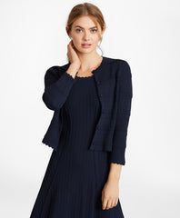 Brooks Brothers Women Scalloped-Trim Rib-Knit Cropped Cardigan