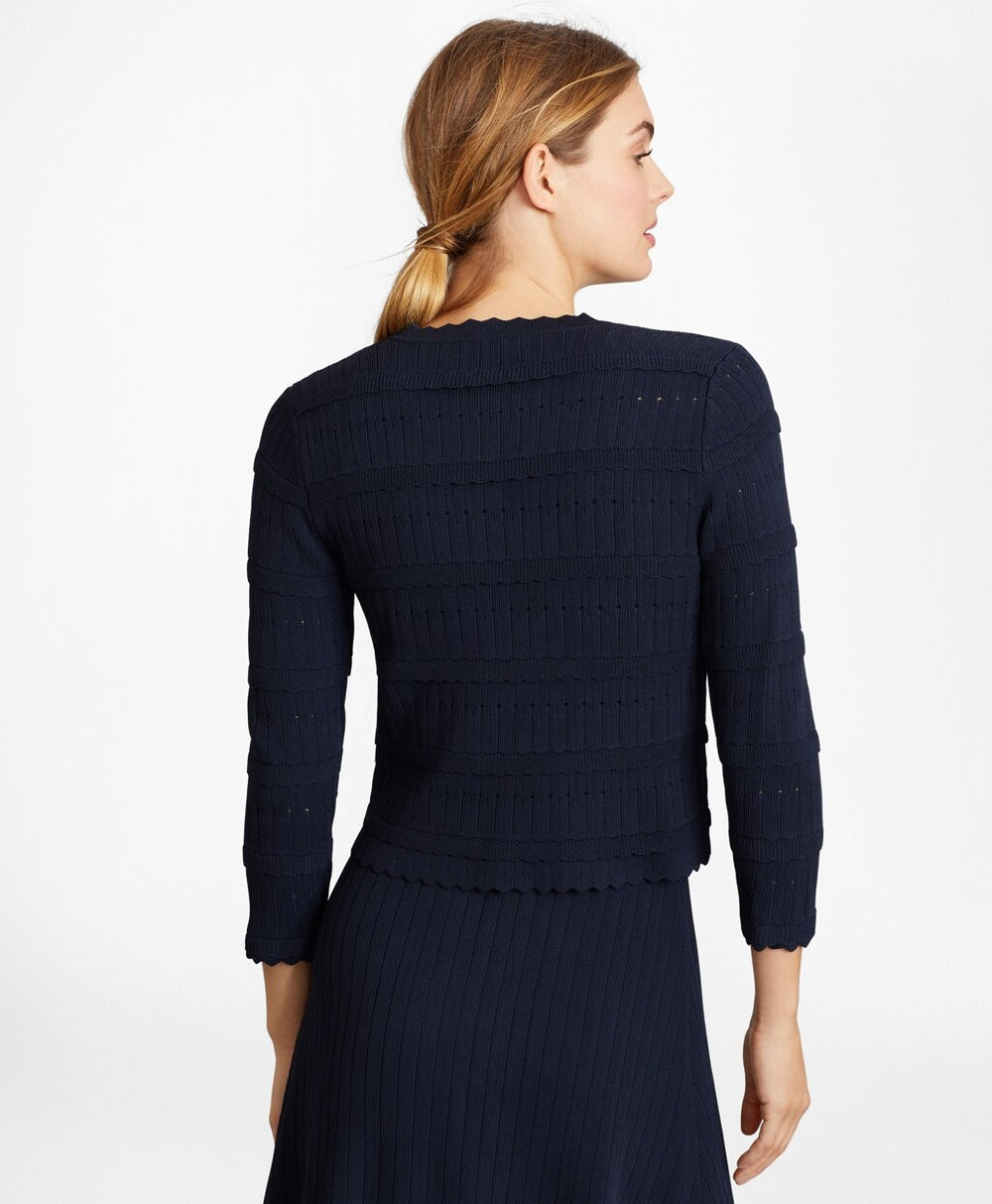 Brooks Brothers Women Scalloped-Trim Rib-Knit Cropped Cardigan