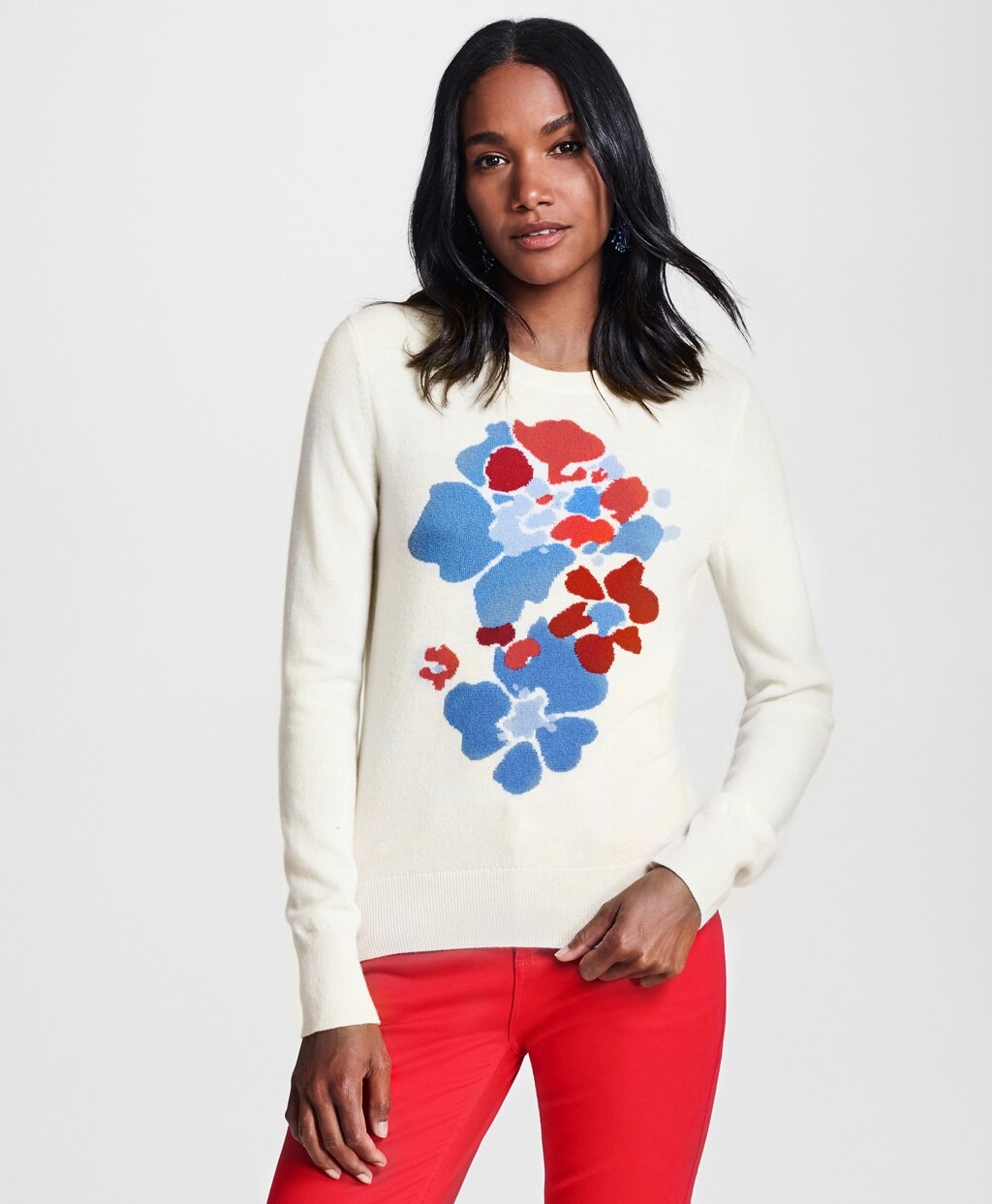 Brooks Brothers Women Floral-Patterned Silk-Cashmere Sweater