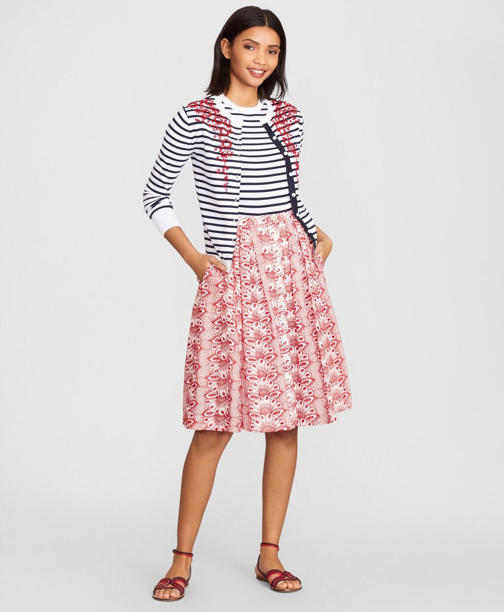 Brooks Brothers Women Floral-Beaded Striped Cardigan
