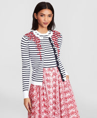Brooks Brothers Women Floral-Beaded Striped Cardigan